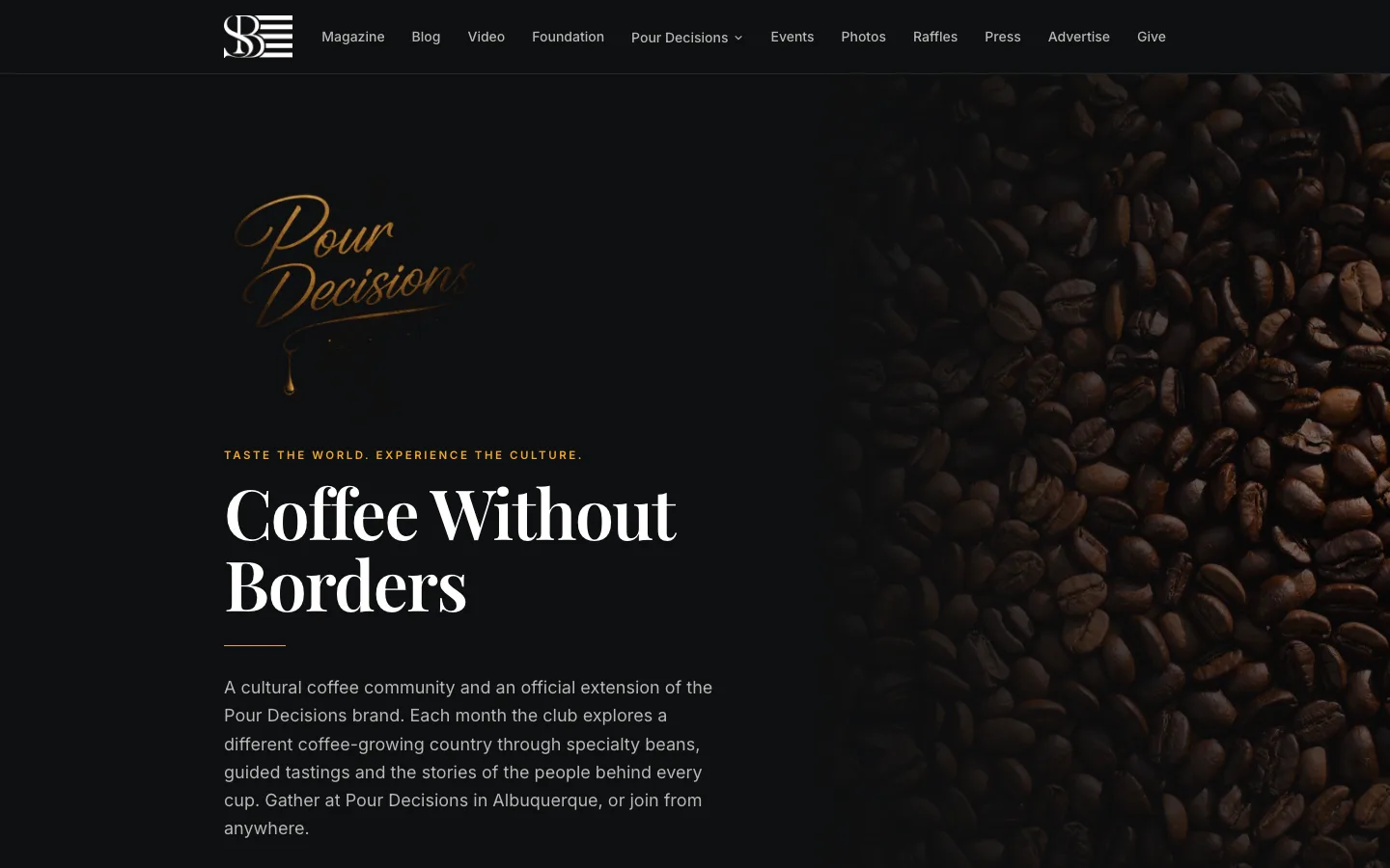Salad Bowl America's coffee club page, Coffee Without Borders, beside a photo of coffee beans