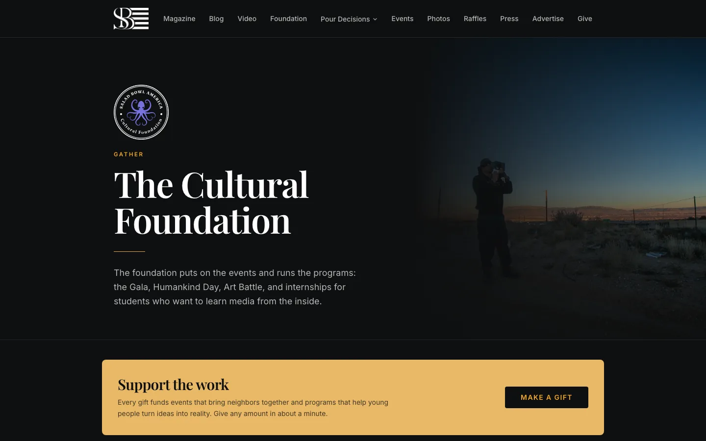 The Cultural Foundation page with a Support the work donation banner
